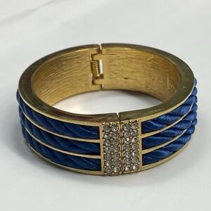Ann Taylor Gold & Blue tone rope inlay Rhinestone clamper bracelet . Gorgeous!